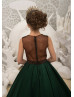 Two Pieces Beaded Dark Green Lace Satin Floor Length Flower Girl Dress